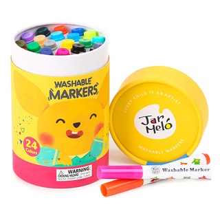 Jar Melo 原創美玩兒童可水洗彩色筆 24色, 錐形筆頭, 遇水速溶, 筆帽救命孔, 1組