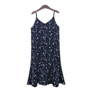 NE Efficiency 碎花細肩帶孕婦連身裙 - 芥末黃, L(77/100), 深藍