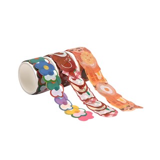 indi.k 紙膠帶3件組 1.8 x 1.8cm, 麵包 + 紅心櫻桃 + 彩色花花, 1組