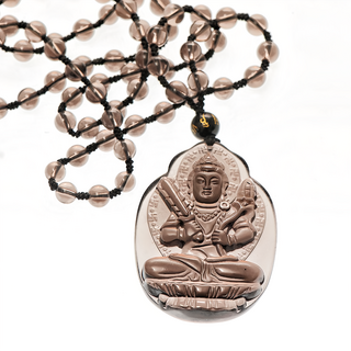 生肖牛/虎 虛空藏菩薩本命佛 頂級冰晶黑曜石項鍊, 黑曜石, 1條