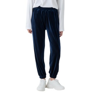 CARET 女款天鵝絨束口運動長褲, L, 海軍藍