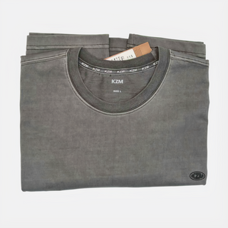 KZM S12 男款LOGO短袖，成分：棉65%，聚酯纖維35%, L, 碳灰色