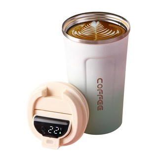 咖啡杯漸層款 304不鏽鋼 510ml 觸控測溫 保溫保冷, 白色, 1個