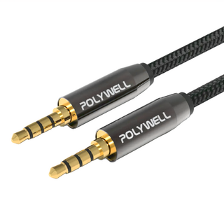 POLYWELL 寶利威爾 3.5mm 立體聲麥克風音源線 公對公四極, PW15-W52-B005, Black, 1條