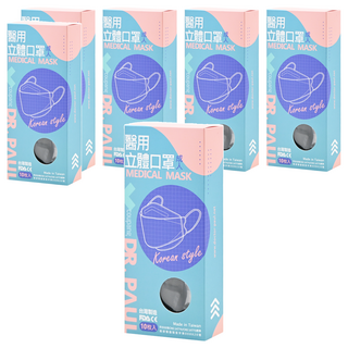 DR.PAUL 成人醫用立體4D口罩, 時尚黑, 10片, 6盒