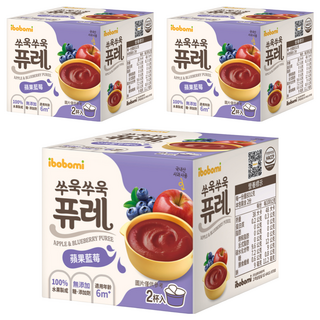 ibobomi 寶寶泥 100%水果製成 無添加糖、添加劑 適用年齡6個月以上, 蘋果藍莓, 160g, 3盒
