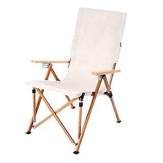 戶外四段式可調節高背大川椅, 600D牛津布櫸木扶手, 支架鋁合金, 約3.7公斤, 承重120公斤, 摩砂黑, 1個