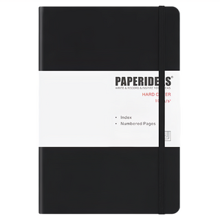 PAPERIDEAS A5 硬皮 橫線筆記本, 188頁, 100g/s² 無酸紙, 黑色, 1本
