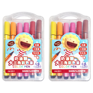 SIMBALION 雄獅 奶油獅 大三角彩色筆 12色, 大容量, 可水洗, 抗菌筆桿, 2盒