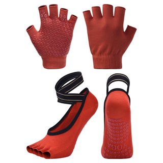 PORA BELLA 瑜珈手套普拉提襪健身套組 YS002 手套+襪, 紅色, 1組