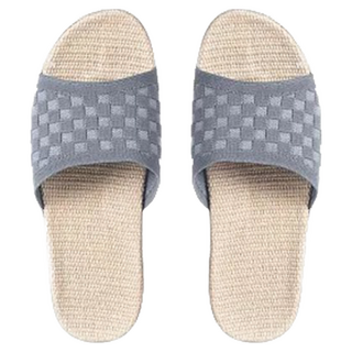 SHIMOYAMA 和風亞麻編織防滑室內拖鞋 格紋款, 紳士灰, 1雙