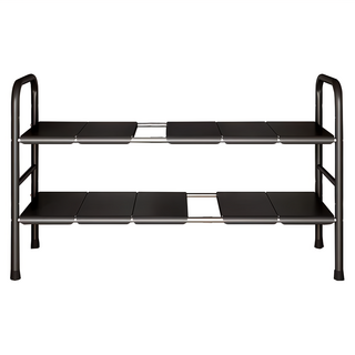 下水槽置物架 廚房收納架 B款 平板雙層8板 黑色, 1組