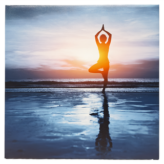 24mama 掛畫 單聯式 女人 健康 太陽 日出 放鬆 美麗 剪影 戶外 無框畫 時鐘掛畫 -海邊瑜珈 1入, 50 x 50cm