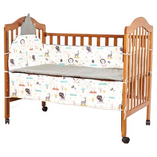 Kori Deer 可莉鹿 清新風嬰兒床訂製加厚純棉防撞床圍欄 + 床墊組, 卡通動物 原木色