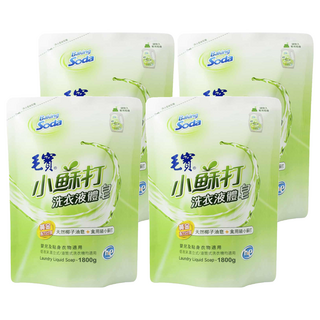 毛寶小蘇打洗衣液體皂補充包 - 天然椰子油皂 + 食用級小蘇打 適用於各種洗衣機 省水又方便, 1.8kg, 4包