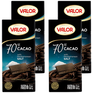 VALOR 70%海鹽黑巧克力片 地中海海鹽點綴 鹹甜交織, 100g, 4片