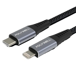 POLYWELL 寶利威爾 Type-C-Lightning 蘋果快充線, 1m, PW15-W45-M151, 1條