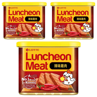 LOTTE 樂天 辣味雞肉午餐肉, 韓國原裝進口，香辣夠味，質地軟嫩，煎炒煮炸皆宜, 340g, 3罐