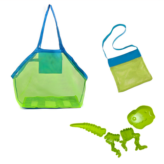 vanibaby 大*1+小*1 Set 附贈恐龍模具4件組, 沙灘玩具收納網袋 綠色, 1組