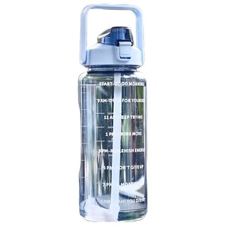 時間刻度大水壺 附吸管, 天空藍, 2L, 1個