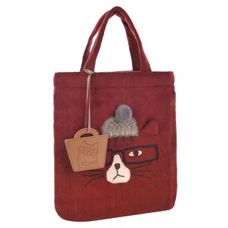 kUSUgURU JAPAN 日本眼鏡貓 NEKOMARUKE 貓丸系列 手提萬用包 附皮質造型掛飾, 紅色