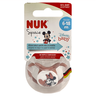 NUK SPACE 米奇超透氣矽膠安撫奶嘴, 6~18個月, 款式隨機, 1個