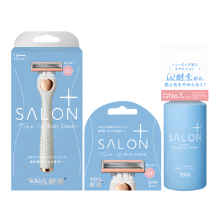 Schick 舒適牌 舒綺極 Salon Plus 去角質亮膚仕女除毛刀 敏感肌用 超值組 刀把 + 刀片4個 + 護理乳液200g, 1組, 3件