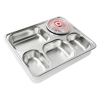 304不鏽鋼五格餐盤 Set 附蓋子 附碗, 28.5 x 22.5 x 4.5cm, KL-B1943, 1個