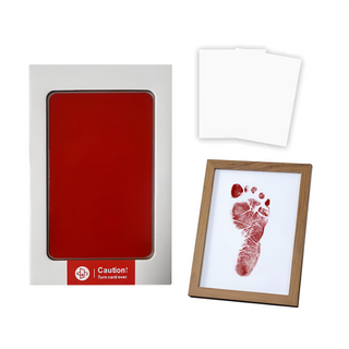 不髒手寵物嬰兒手印足跡印台, 含紙卡x2+相框x1, 小, 紅色, 1組