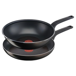 Tefal 特福 Acticook 鈦合金 1X 不沾平底鍋具2件組, 1組, 煎鍋(28cm)+炒鍋(28cm), 黑咖啡