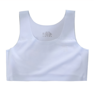 冰絲涼感無痕舒適背心胸衣，7~12歲，材質:58%尼龍+42%彈性纖維，顏色:白/淺粉/淺藍，尺寸:M/75A, L/80A, XL/85A, XXL/90A, XL(85A)/適合年齡7~12歲