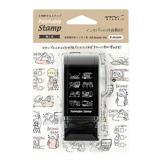 MIDORI 迴轉印章附印台 - 油性墨水，8種設計, 1個, 推活