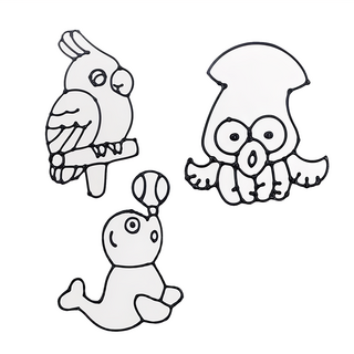 nunuART 玩色系列 MIT無毒創意玻璃彩繪貼 A5圖卡組 鳥族+鯨魚+海獅, 白色, C 烏賊+鸚鵡+海獅 白色, 1組