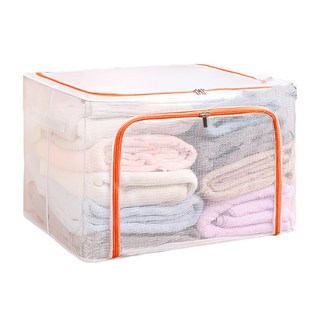 特大透明棉被衣物收納箱 66L, 1個, 橘色