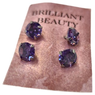 耀眼美人 八十分閃耀貴氣紫雙鋯石鑽醫療鋼不銹鋼耳環, 紫色