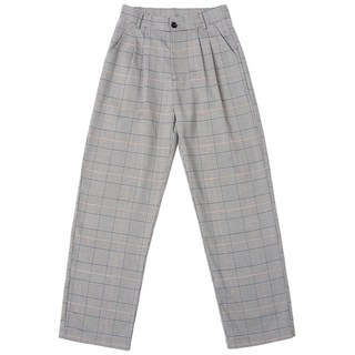 CARET 女款格紋直筒長褲, S, 黑