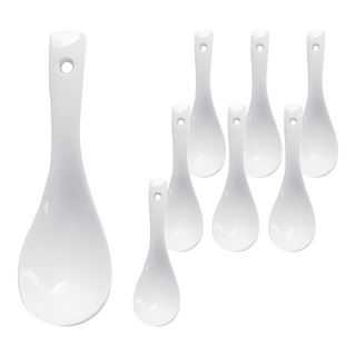 AHOYE 純白陶瓷中式湯匙 簡約設計, 1組, 湯匙 8支, 白色