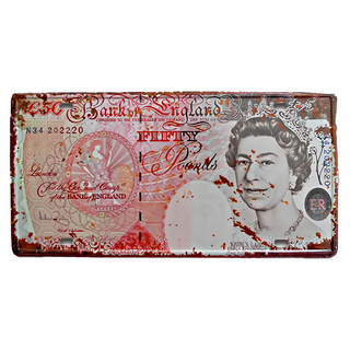 OPUS LOFT 純真年代 仿舊鐵皮車牌壁貼, 英國女王鈔票造型 TP-112, 31 x 15cm, 英國女王