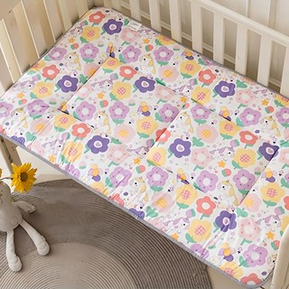 Annette 純棉加厚嬰兒床墊 120 x 70cm, 花朵獨角獸 紫色, 1個