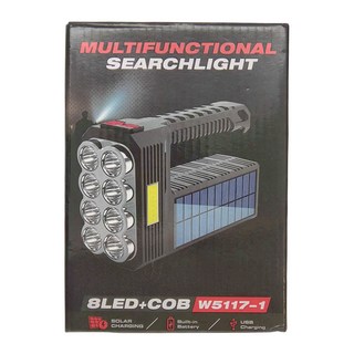 太陽能八燈頭COB強光露營手提燈 8LED+COB 太陽能充電 內置電池 USB充電, 黑色, 1個