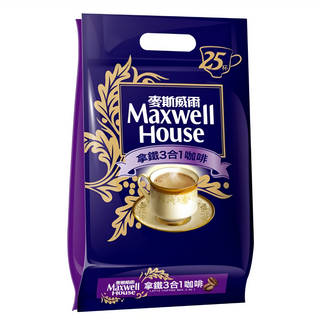 Maxwell House 麥斯威爾拿鐵3合1咖啡 濃厚奶白與香醇咖啡的完美結合, 14g, 25包, 1袋
