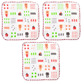 Peilou 貝柔 抑菌紗布小方巾 三隻小豬 100%純棉 嬰幼兒與敏感肌膚適用 顏色隨機 3入, 26 x 26cm, 款式隨機