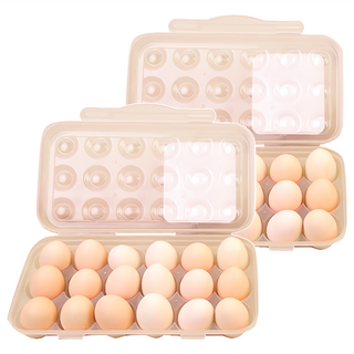ezHome 家庭生活的達人 18格透明雞蛋收納保鮮盒 粉橘色, 2個, 30.5 x 16.5 x 6cm