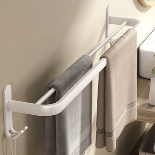 超級工廠 浴室雙桿毛巾架 60cm 白色, 免打孔安裝, 浴室收納好幫手, 1個