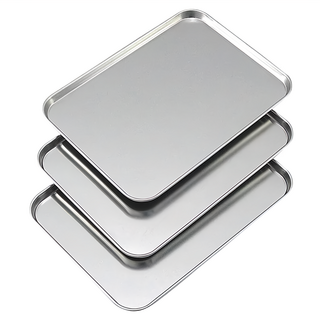 SHIMOMURA 下村 日本製不鏽鋼長方形調理盤 3個, 18.5x25.5x1.1cm, 18.5 x 25.5cm, 長方形調理盤