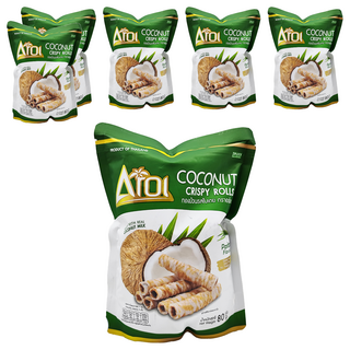 AROI 香蘭風味椰子捲 泰國必買酥脆椰子捲 香甜椰奶與香蘭完美結合, 80g, 6包