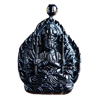 喜緣玉品 十二生肖八大守護神 黑曜石玉珮, 51*42*11mm, 千手觀音 鼠, 1個