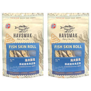 海夫默克 挪威鱈魚魚皮捲 犬用 100% 大西洋鱈魚皮 天然膠原蛋白 & Omega-3脂肪酸, 鱈魚, 50g, 2包