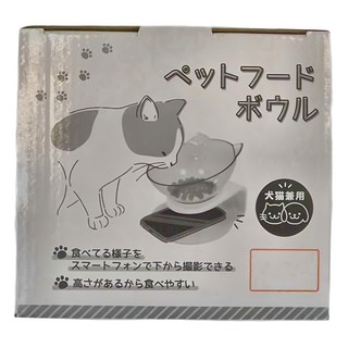 貓頭斜口護頸貓糧碗 碗直徑約13cm, 碗透明 碗架白色, 1個