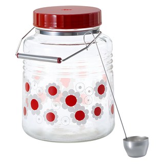 ADERIA 日本製 昭和系列 復古花朵梅酒瓶 紅花款, 3L, 1個